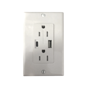 Contacto Dúplex con puertos USB Tipo A y C, 15 A, 100 - 240 V, USB 5 V, Incluye la Placa.