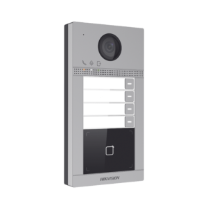 Videoportero IP 2 Megapixel / Llamada y Apertura Remota desde App Hik-Connect (Requiere monitor )/ PoE / Exterior IP65 + Antivandalico IK08 / 4 Departamento / Apertura con Tarjeta / Soporta 2 Puertas y hasta 6 Monitores