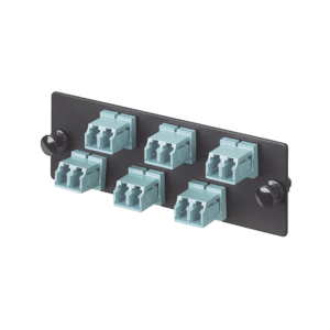 Placa Acopladora de Fibra Optica FAP, Con 6 Conectores LC Duplex (12 Fibras), Para Fibra Multimodo OM3/OM4, Color Aqua