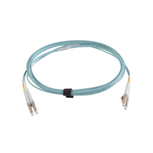 Jumper de Fibra óptica Multimodo 50/125 XGLO OM3, LC-LC Duplex, OFNR, Color Aqua, 5 Metros