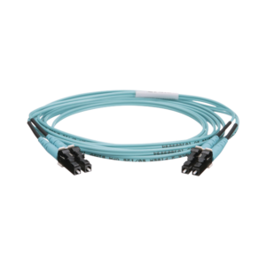 Jumper de Fibra Optica Multimodo 50/125 OM4, LC-LC Duplex, OFNR (Riser), Color Aqua, 2 Metros