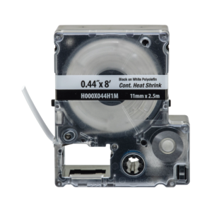 Casete de Etiquetas de Poliolefina de Cinta Continua, Tubo Termocontráctil, 11.2 mm (0.44 in) de Ancho y 2.4 m de largo, Para Cables de 2 a 6.4 mm (16-10 AWG) de Diámetro, Color Blanco