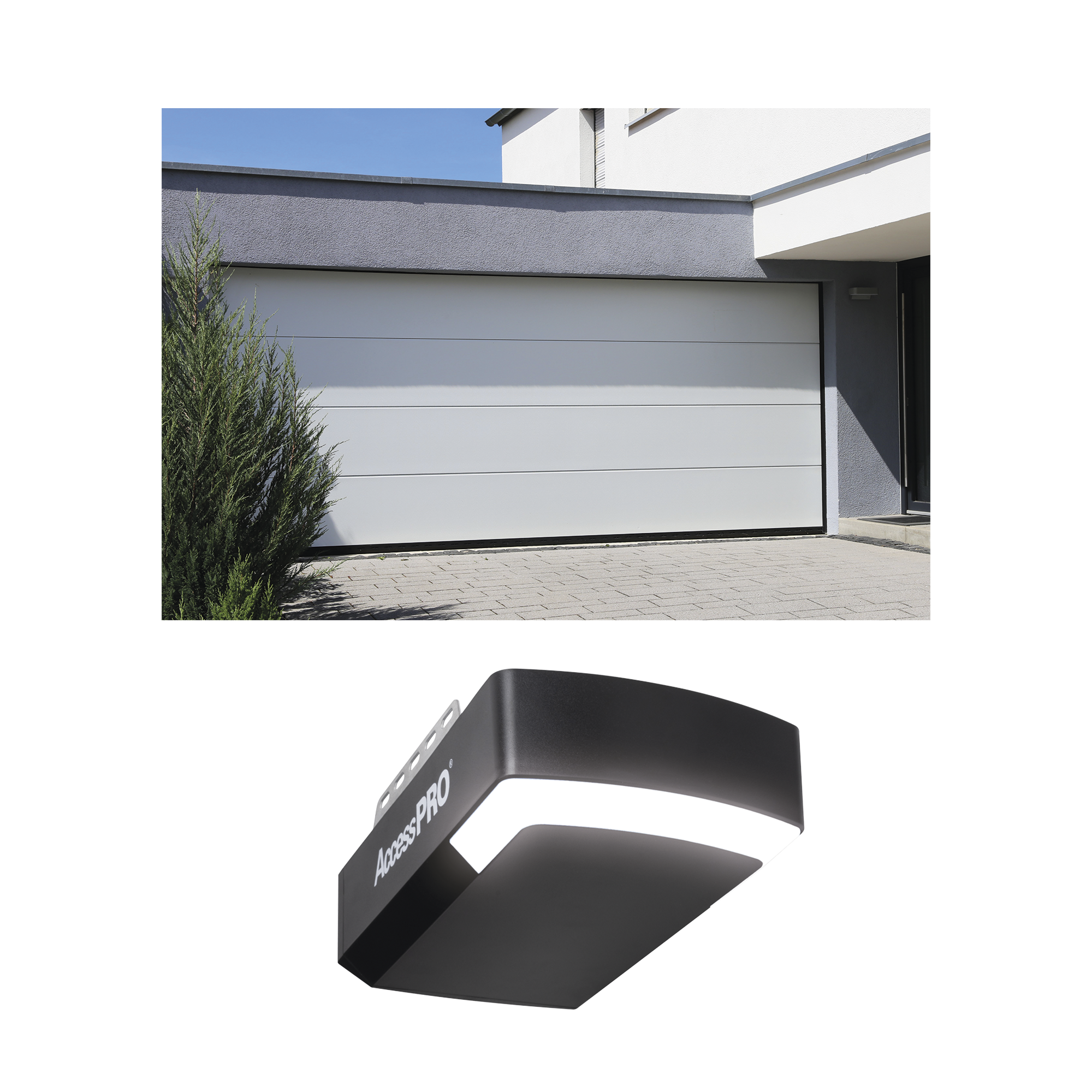 KIT COMPLETO Puerta D/ Garage 9x7 Pies / Lisa Linea Central / Color blanco / Insulada / Incluye Motor FS1000APPRT / 1/2HP / Fuerte/Silencioso/Luz LED/Motor DC .