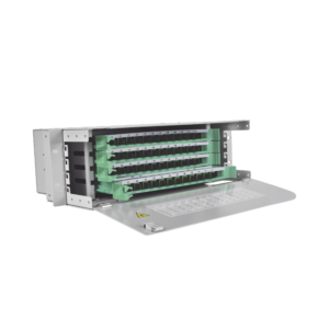 Distribuidor de Fibra Óptica para 48 empalmes, con 48 acopladores SC/APC y 48 pigtails, 19", 3 UR