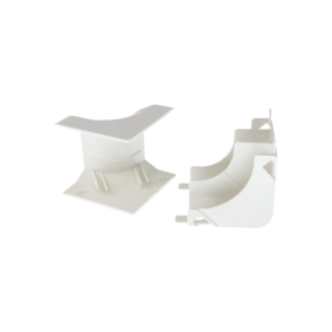 Esquinero interior, para uso con canaleta T45, Material PVC Rí­gido, Color Blanco Mate