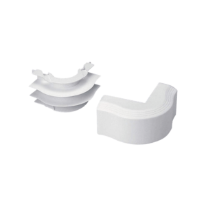 Esquinero exterior, para uso con canaleta T45, Material PVC Rí­gido, Color Blanco Mate