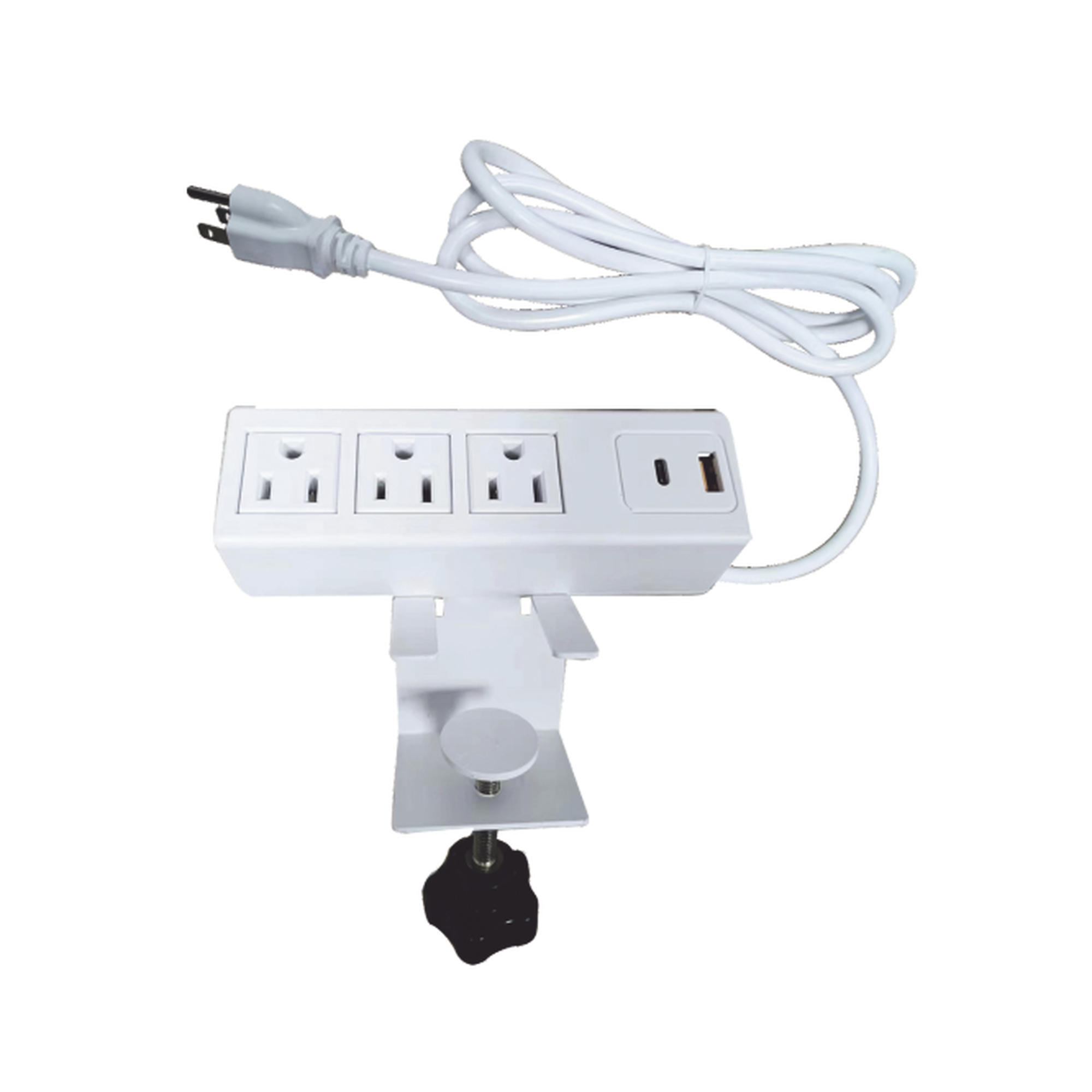 Tomacorriente para Escritorio / Cuenta con Bracket Ajustable a Diferentes Grosores / 3 Contactos 110VCA / 2 Contactos para Carga USB ( 1 contacto USBa + 1 contacto USB-C )