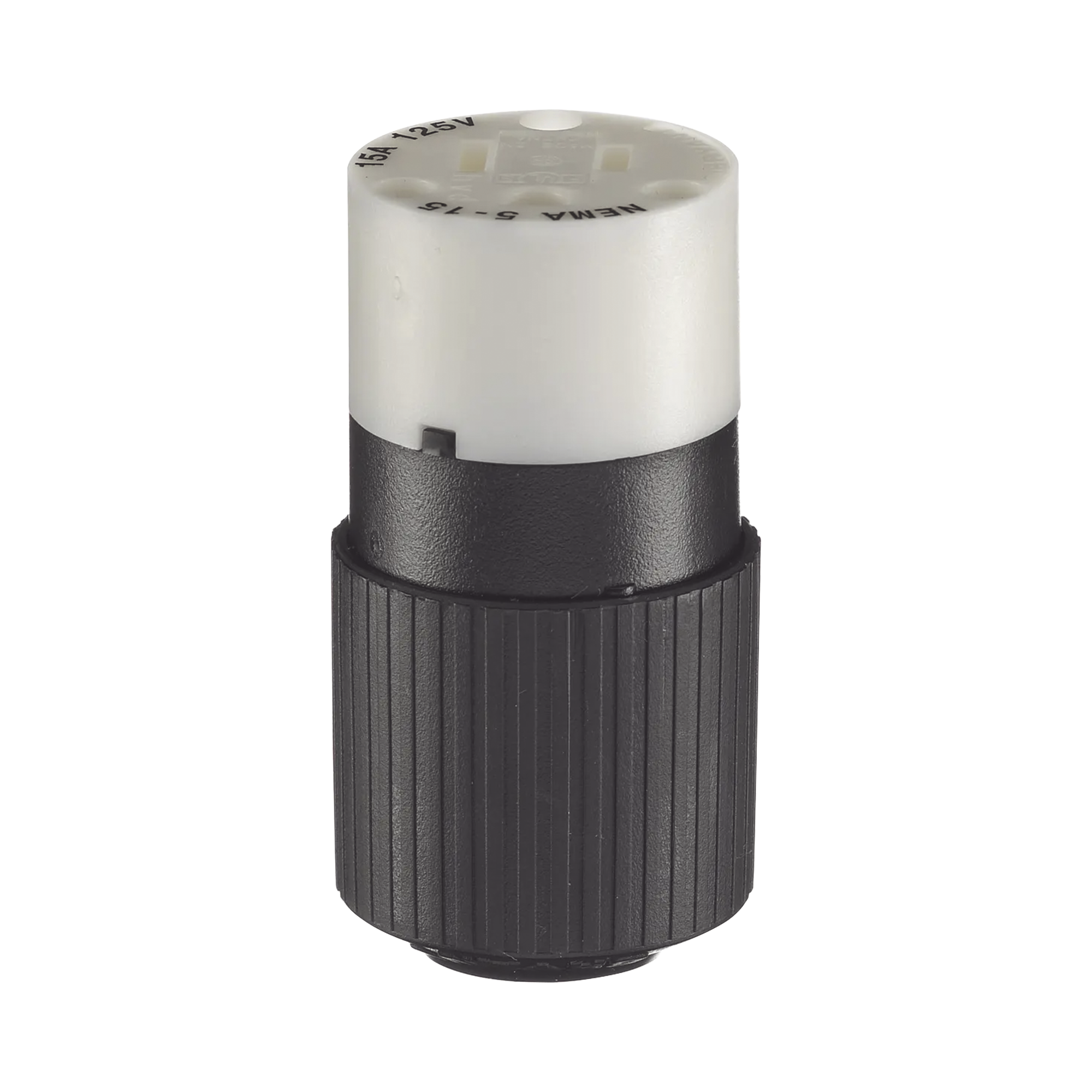 Conector de 15 A 125 V CA/ 2 Polos 3 Hilos/ Grado Industrial/ Color Blanco y Negro/ NEMA 5-15R.