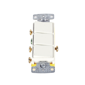 Interruptor Residencial 15 A 120 V, con 3 Bases Unipolares, Cableado lateral, Color Blanco.