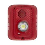 Sirena con Lámpara LED Estroboscópica / a 2 Hilos / Montaje en Pared / 16 a 24 Vcd / Configuración Estroboscópica Seleccionable / Texto en Inglés / Color Rojo