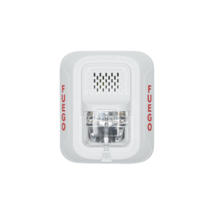 Sirena con Lámpara Estroboscópica a 2 Hilos, Montaje en Pared, Color Blanco, Configuración Estroboscópica Seleccionable y Texto en Español, Nuevo Diseño Moderno y Elegante y Menor Consumo de Corriente