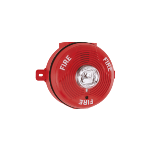 Sirena con Lámpara Estroboscópica para Exterior, Montaje en Techo, Nivel de Candelas Seleccionable, Color Rojo