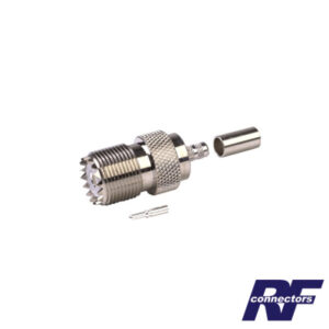Conector UHF Hembra (SO-239) en Lí­nea, de Anillo Plegable para Cable RG-58/U, RG-142/U, Ní­quel/ Plata/ Delrin.