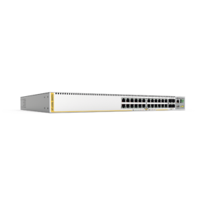 Switch inteligente de distribución o core, Stackeable, Capa 3, 24 x 1000 Mbps + 4 x SFP+ 10 G, Doble fuente de alimentación redundante