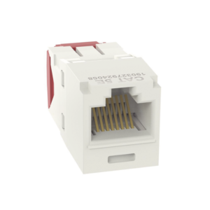 Conector Jack RJ45 Estilo TG, Mini-Com, Categorí­a 5e, de 8 posiciones y 8 cables, Color Blanco Mate