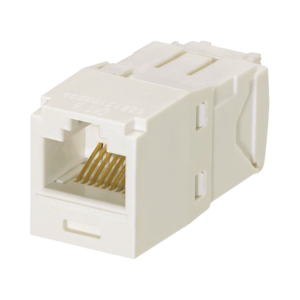 Conector Jack RJ45 Estilo TG, Mini-Com, Categorí­a 6, de 8 posiciones y 8 cables, Color Blanco Mate
