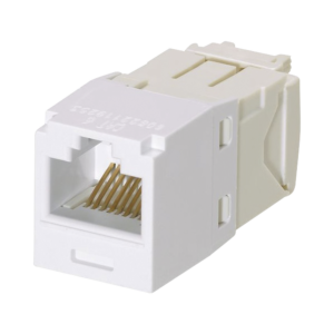 Conector Jack RJ45 Estilo TG, Mini-Com, Categorí­a 6, de 8 posiciones y 8 cables, Color Blanco