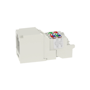 Conector Jack RJ45 Estilo TP, Mini-Com, Categorí­a 6, de 8 posiciones y 8 cables, Color Blanco Mate