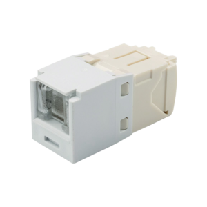 Conector Jack RJ45 Estilo TG con Ventana, Mini-Com, Categorí­a 6, de 8 posiciones y 8 cables, Color Blanco