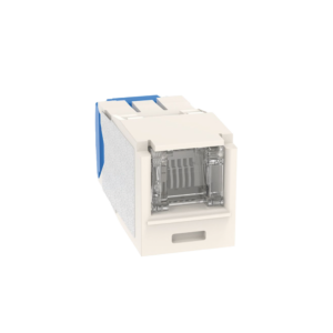 Conector Jack RJ45 Estilo TG con Ventana, Mini-Com, Categorí­a 6A, de 8 posiciones y 8 cables, Color Blanco