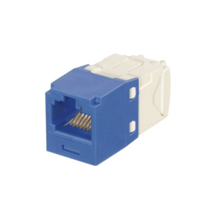 Conector Jack RJ45 Estilo TG con Llaveado Azul, Mini-Com, Categorí­a 6, de 8 posiciones y 8 cables