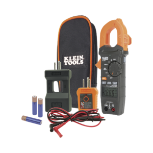 Kit de Amperí­metro de Gancho (400A CA) con Probador de Fase y Divisor (para medir corriente sin cortar el cable).