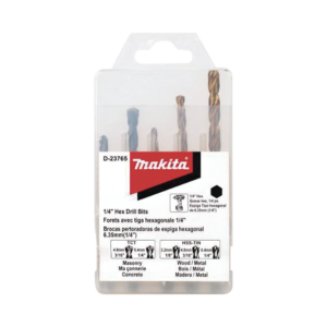 Juego de 5 Brocas con Inserción Hexagonal de 1/4". De concreto: 3/16" y 1/4". Para metal: 1/8", 3/16" y 1/4".
