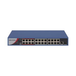 Switch PoE+ / No Administrable / 24 Puertos 10/100 Mbps PoE+ / 2 Puertos 1000 Mbps Uplink / 1 Puerto SFP Uplink / Modo Extendido hasta 300 Metros / 230 W