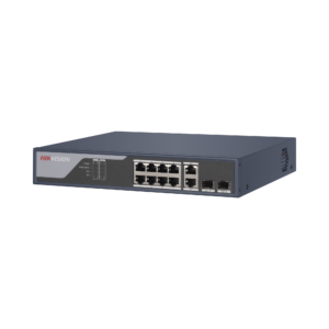 Switch PoE+ / Administrable / Uso en Rack / 8 Puertos 10/100 PoE+ /  2 Puertos 1000 Mbps Uplink  / 2 Puertos SFP / Configuración Nube desde Hik-PartnerPro / Modo Extendido hasta 300 Metros / 125 W