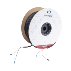 Carrete de Fibra óptica Monomodo con conectores LC-LC Duplex, Reforzada con Kevlar, de 200 metros, Para instalaciones subterráneas por tuberí­a