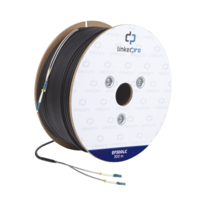 Carrete de Fibra óptica Monomodo con conectores LC-LC Duplex, Reforzada con Kevlar, de 300 metros, Para instalaciones subterráneas por tuberí­a