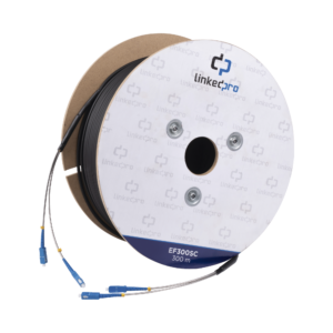 Carrete de Fibra óptica Monomodo con Conectores SC-SC Duplex, Reforzada con Kevlar, de 300 metros, Para instalaciones subterráneas por tuberí­a