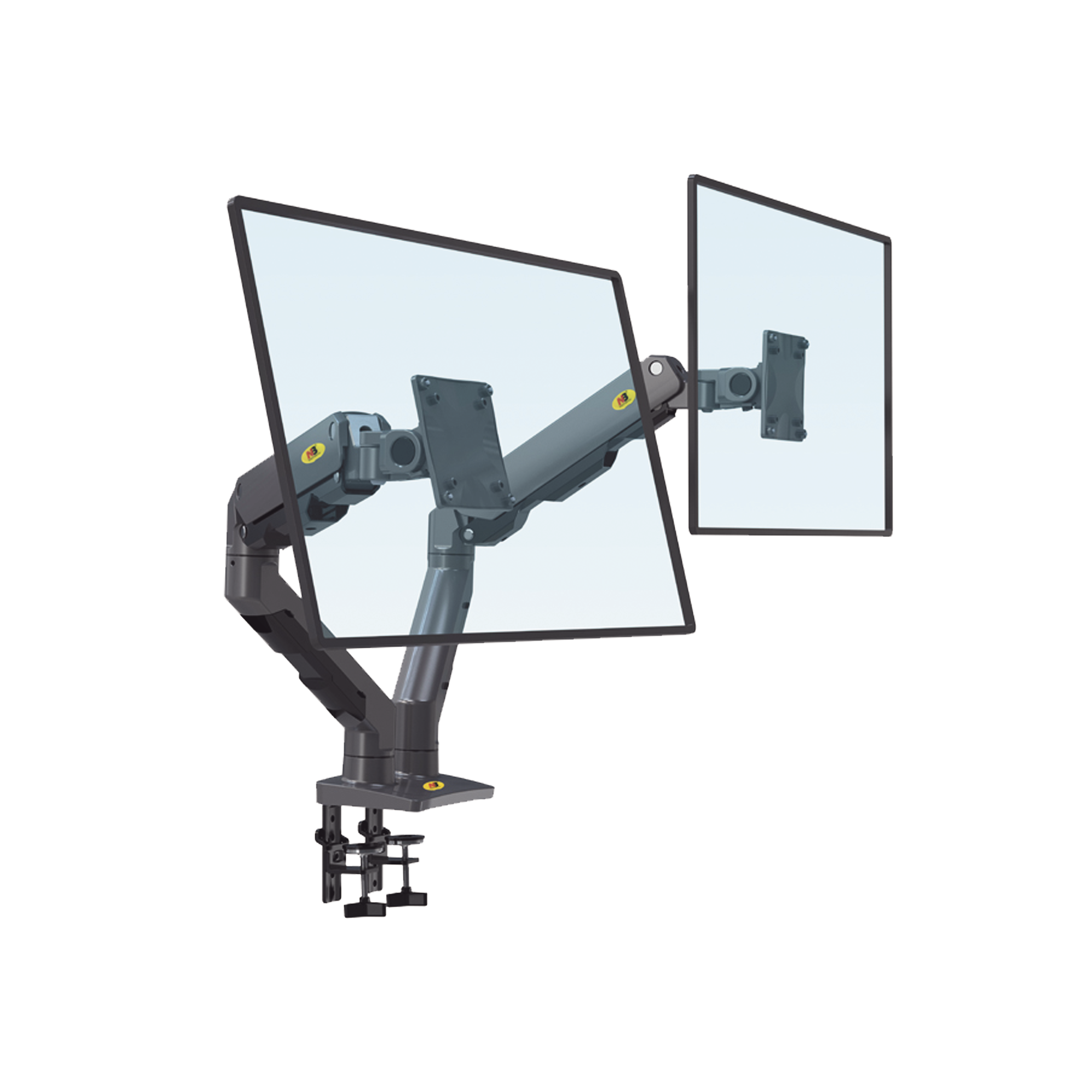 Montaje de Escritorio articulado para 2 monitores de 27-34" / Soporta hasta 16 kg por brazo/ Vesa 75 x 75 / 100 x 100 / Acero / Giro: 360°