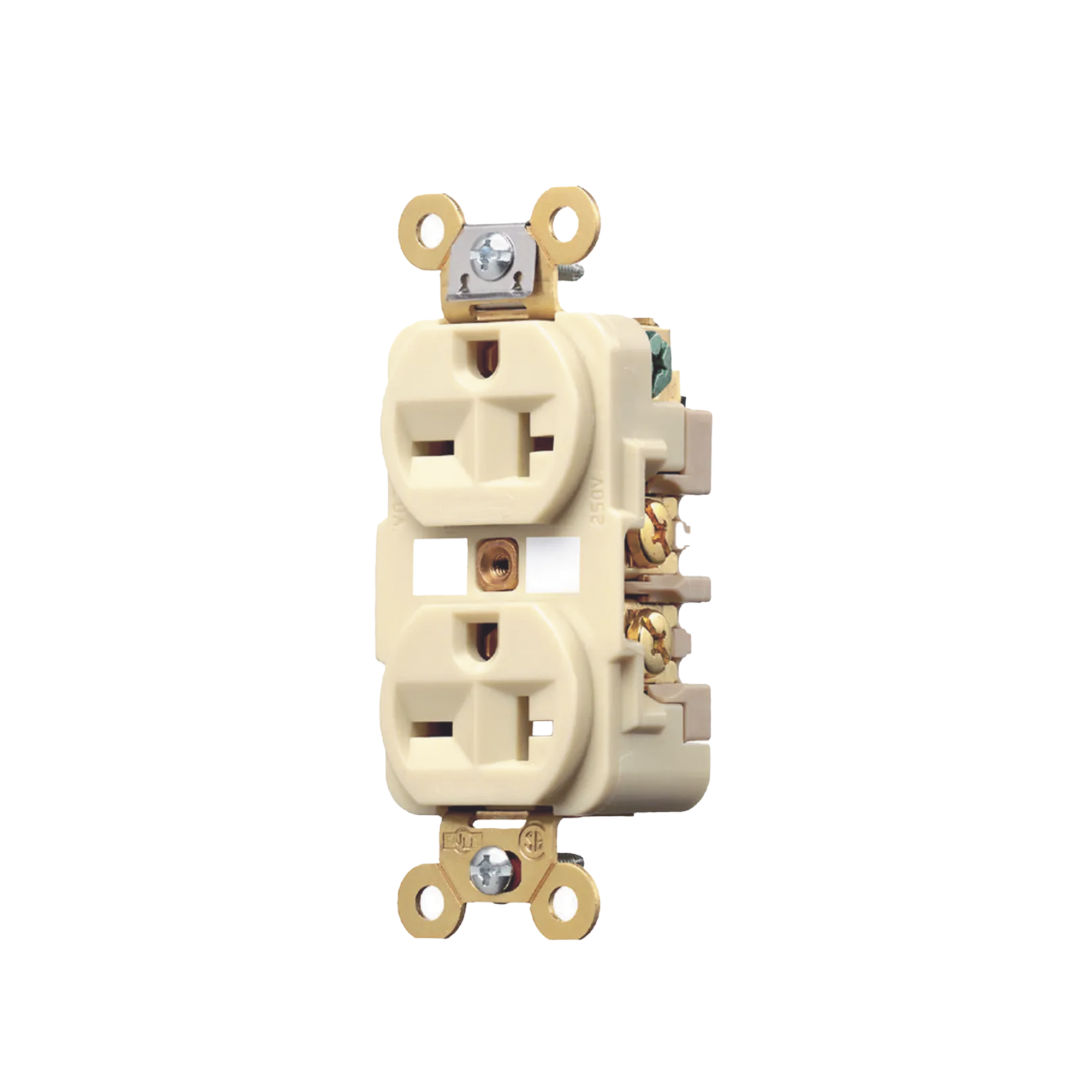 Contacto Dúplex 20 A 250 V / 2 Polos 3 Hilos / Nema 6-20R / Grado Industrial /Color Marfil.