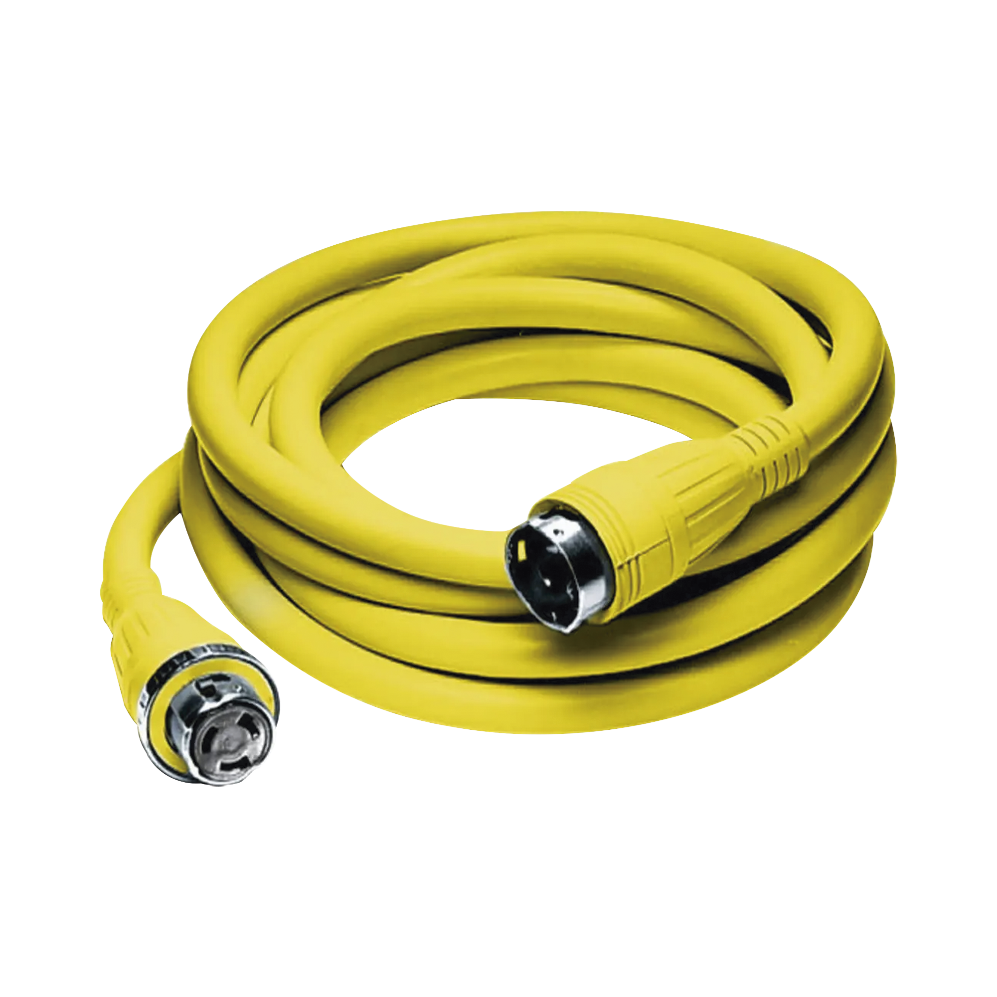 Conjunto de Cable con Extremos Macho y Hembra / 50 A 125/250 V CA / 3 Polos 4 Hilos / Color Amarillo / Grado Marino.
