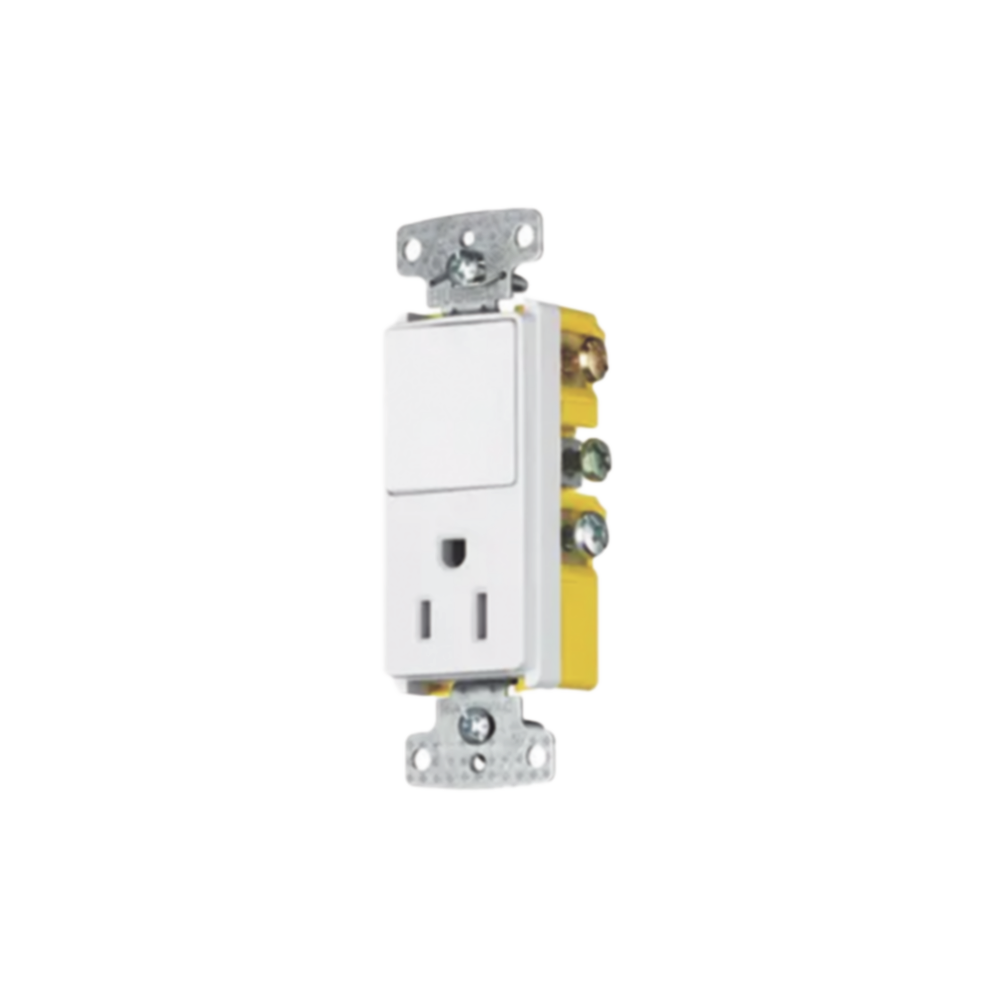 Combinación de Contacto y Apagador Decorador 15A 125V/ Color Blanco.