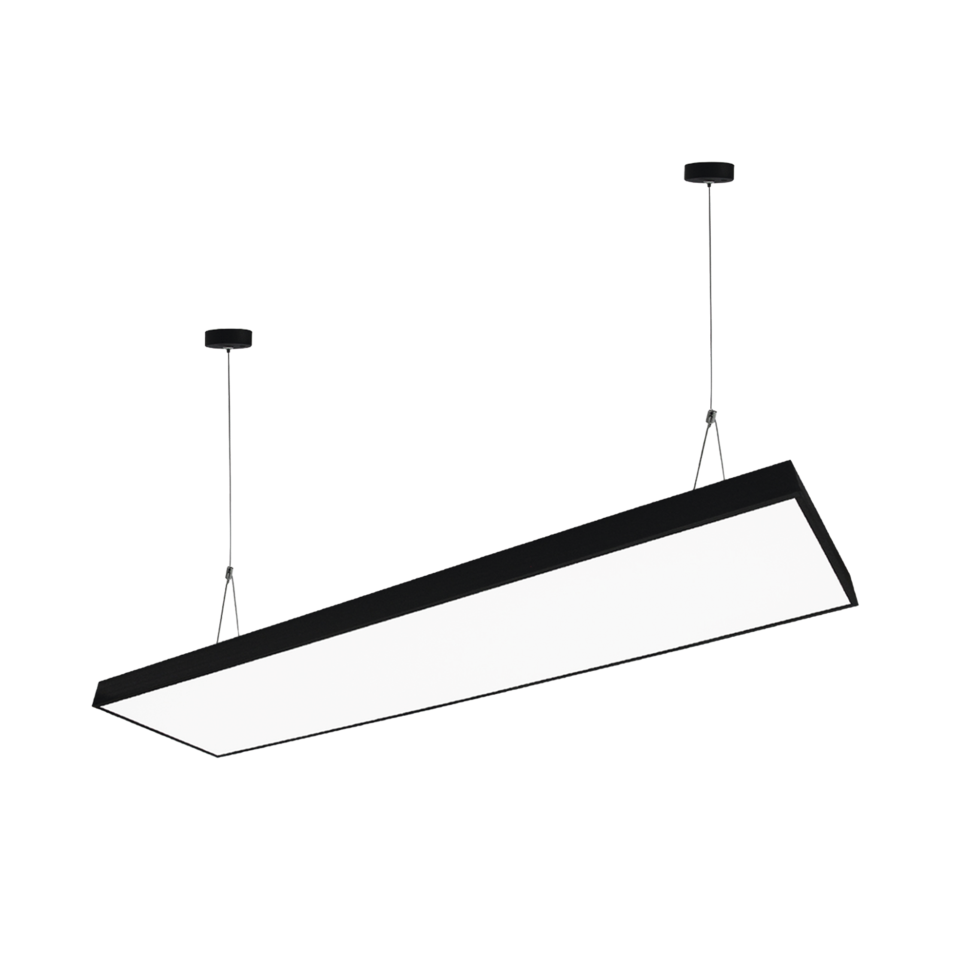 Panel LED Suspendido 22 W / 127 Vca~60Hz / Flujo luminoso 1 980 lm / Medidas 1182 x 70 x 45 mm / TCC 6 500 K / íngulo de Luz de 140°.