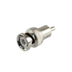 Adaptador en lí­nea para 75 Ohm, de conector BNC macho a RCA macho en aplicaciones de Audio-Video para cámaras, monitores y DVR´ss.