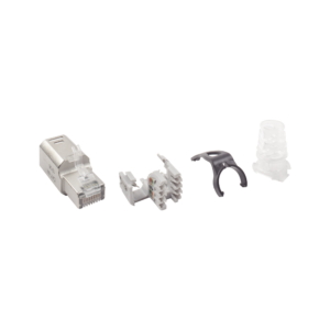 Plug RJ45 Cat6A Blindado, Terminación en Campo, Compatible con Todas las Categorí­as, Con Clip Protector de Seguro