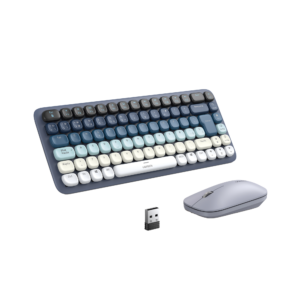 Paquete de Teclado y Mouse | 85 teclas en Español | Bluetooth y 2.4GHz |  Mouse Ambidiestro  | Sensor de DPI ajustable | Efectos de Iluminación del Teclado | Amplia compatibilidad | Color Azul.