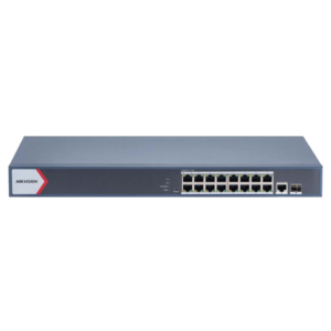 Switch Gigabit PoE+ / Administrable / 16 Puertos 1000 Mbps PoE+ / 1 Puerto 1000 Mbps de Uplink / 1 Puerto SFP /  Configuración Nube desde Hik-Partner Pro / Modo Extendido hasta 300 Metros / 230 Watts