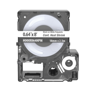 Casete de Etiquetas de Poliolefina de Cinta Continua, Tubo Termocontráctil, 16.3 mm (0.64") de Ancho y 2.4 m (8') de largo, Para Cables de 5.3 a 10.9 mm (8 - 2 AWG) de Diámetro, Color Blanco