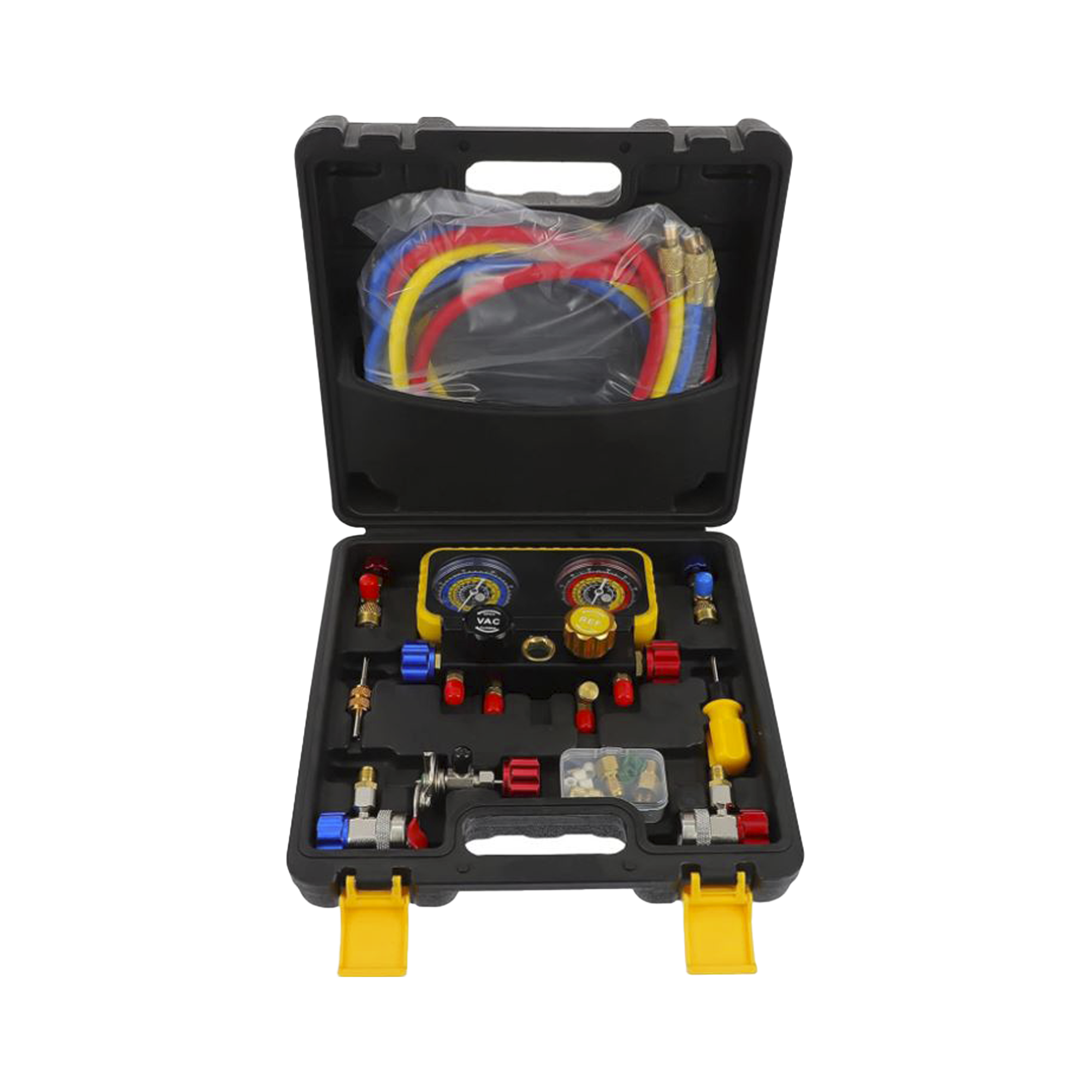 Manómetro de 4 Vías con Accesorios para Gas refrigerante R410A/ R32/ R134A/R22