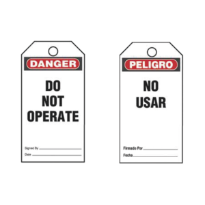 Paquete de 25 Etiquetas de Seguridad, Con Texto "Peligro, No Usar", de 76 x 146 mm, Color Negro Sobre Blanco