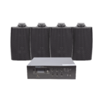 KIT de Amplificador de 120W para Escritorio | 4 Altavoces de Pared color Negro 2.5W - 20W | Sistema 70/100V