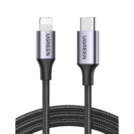 Cable USB-C a Lightning | 2 Metros | Certificado MFi | Carga Rápida 60W | 480 Mbps | Conector C94 | Adecuado para iPhone, iPad y iPod | Protección Integrada | Caja de Aluminio | Nylon Trenzado | Color Negro.