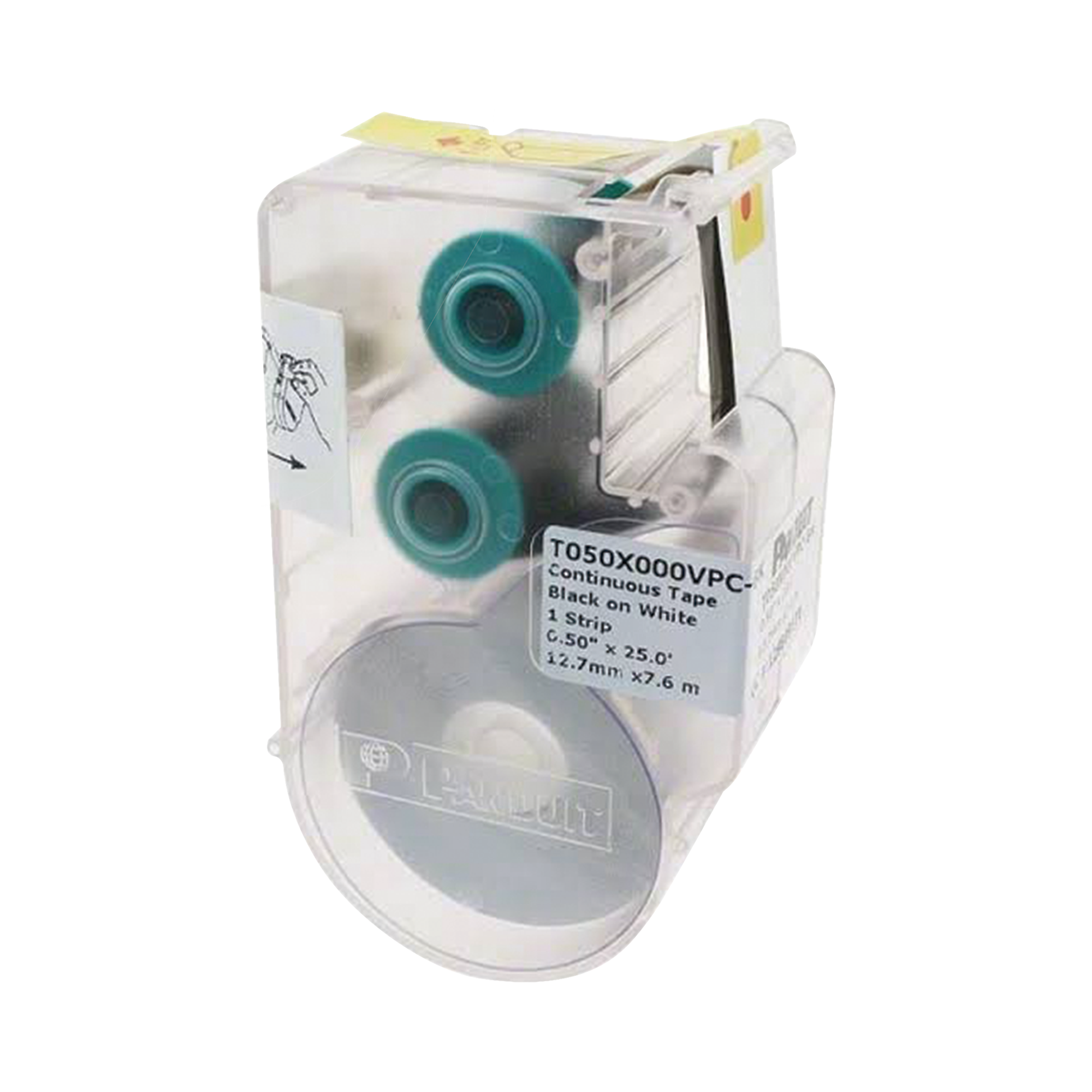 Casete de Etiqueta de Vinilo de Cinta Continua, Color Negro Sobre Blanco, Uso Interior/Exterior, 12.7 mm de Ancho x 7.6 Metros de Largo
