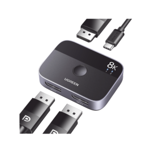 Conmutador DP 1.4 8K | HDMI Splitter 2 Entradas a 1 Salida | Bidireccional | 3D | HDR10+ | Dolby Atmos | 240Hz | 48Gbps | Compatible Free-Sync/G-Syng | Sincronización de Audio | Potentes Chips de íšltima Generación.
