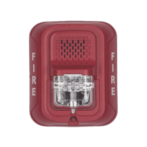 Sirena con Lámpara Estroboscópica / 4 Hilos / Montaje en Pared / 12 o 24 Vcd / Configuración Estroboscópica Seleccionable / Texto en Inglés / Color Rojo