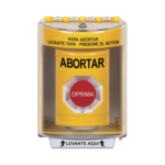 Botón de Abortar, Texto en Español, Tapa Protectora de Policarbonato Súper Resistente, Girar para restablecer